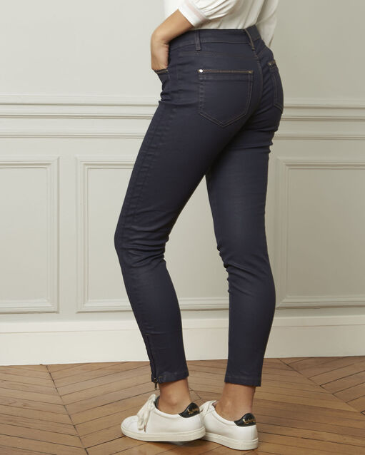 Marineblaue beschichtete 7/8-jeans slim reißverschluss-details marineblau.