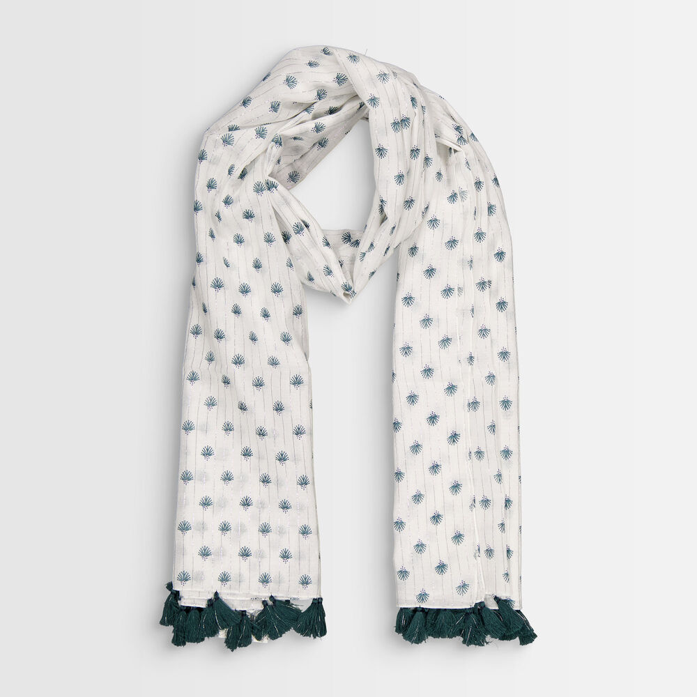 Foulard imprimé à franges basil turquoise.