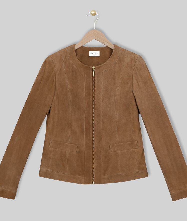 Veste en cuir velours camel livia camel clair.