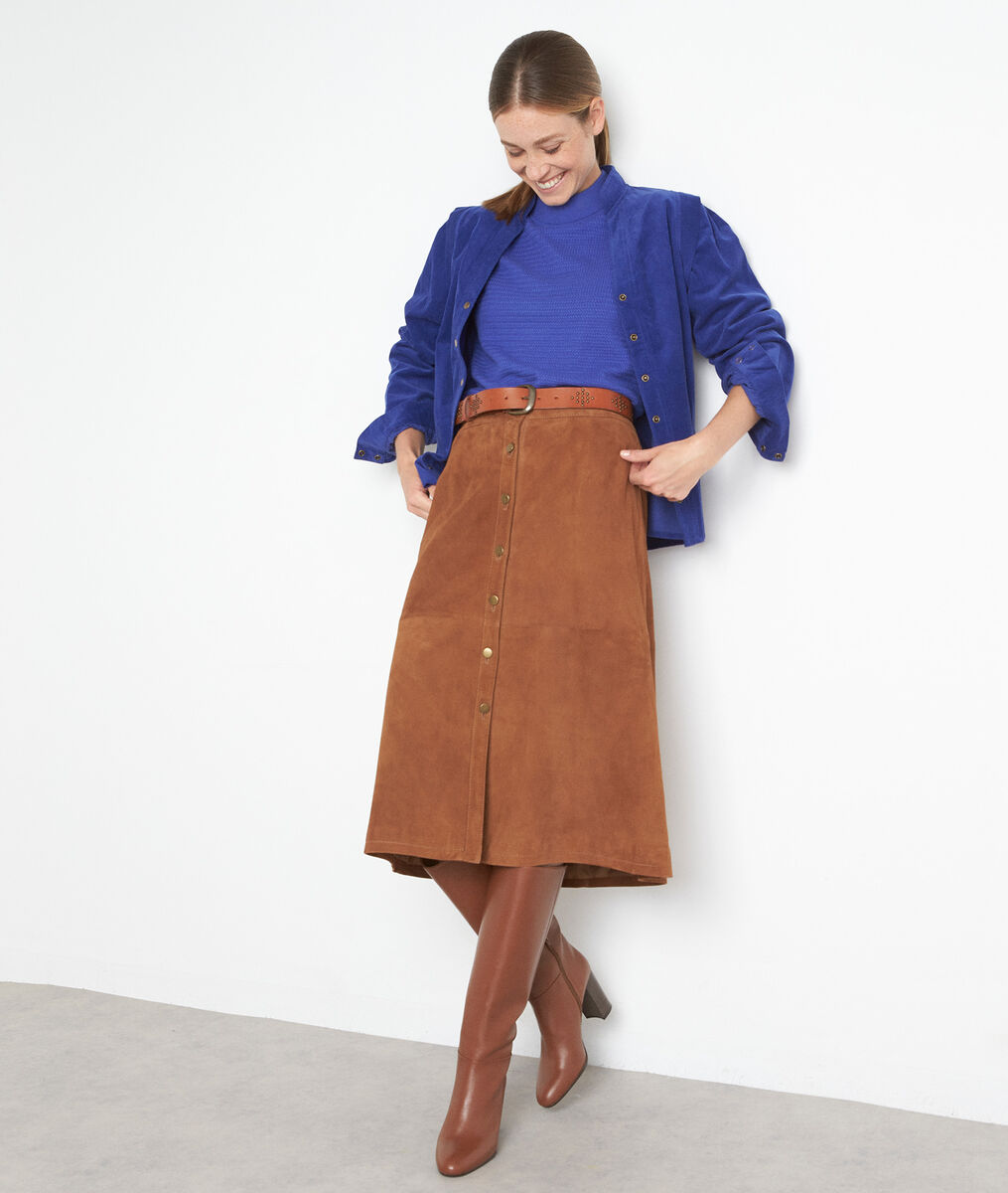 Jupe en cuir velours camel Ely | 1-2-3 Jupe en cuir velours camel Ely PhotoZ | 1-2-3