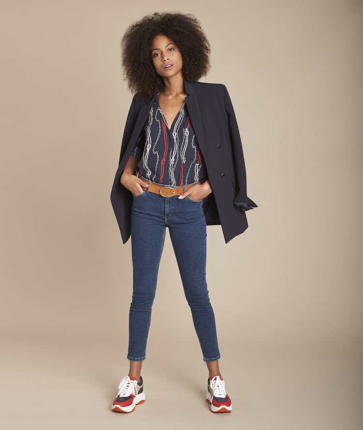 Marineblauw hemd met print en omslag cathleen marine.