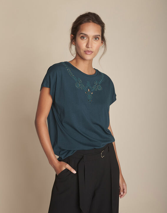 Tee-shirt vert foncé brodé Chypre | 1-2-3 Tee-shirt vert foncé brodé Chypre PhotoZ | 1-2-3