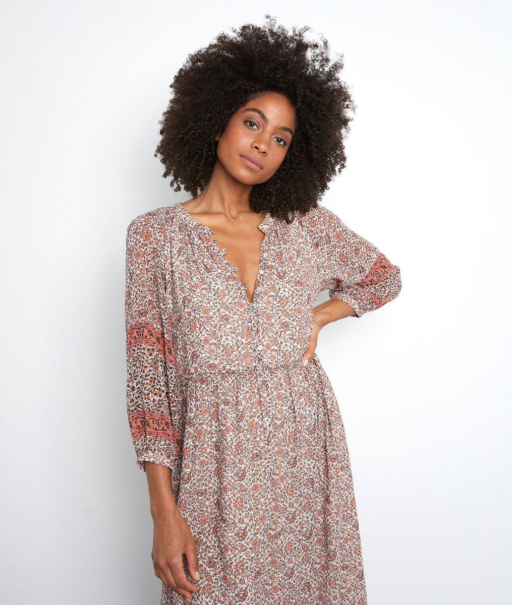 Robe longue imprimée vieux rose Satine | 1-2-3 Robe longue imprimée vieux rose Satine PhotoZ | 1-2-3