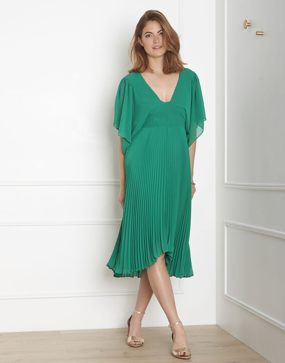 Robe verte plissée nœud dos Hedwige | 1-2-3 Robe verte plissée nœud dos Hedwige PhotoZ | 1-2-3
