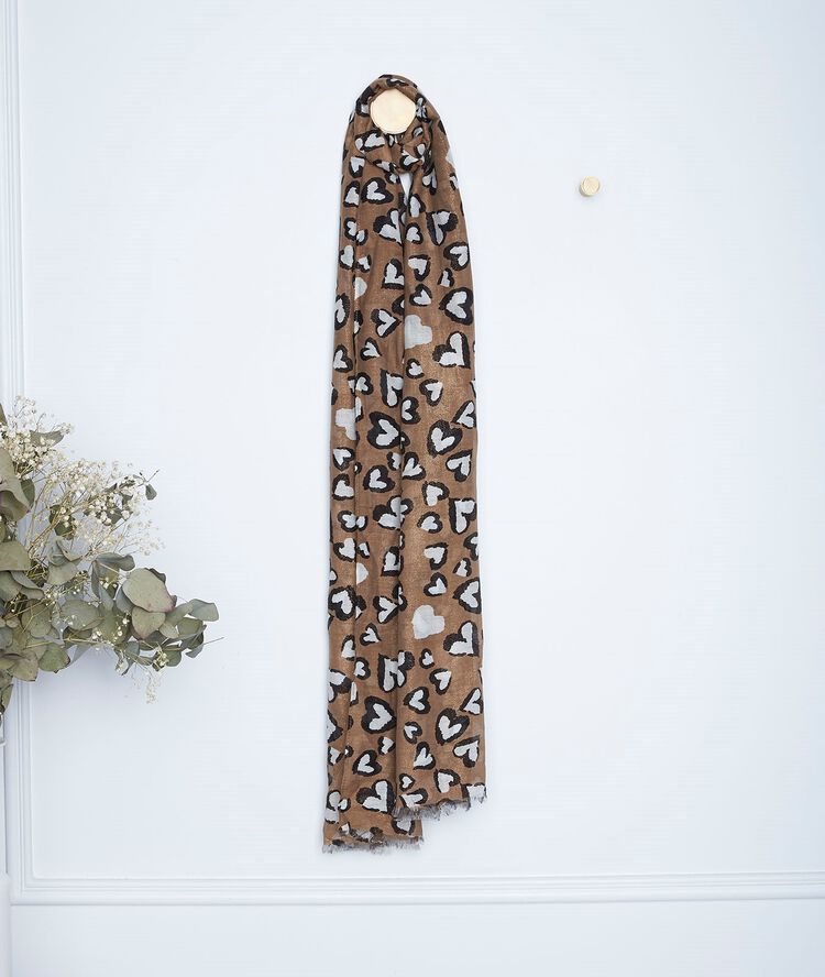 Sjaal met hartjesprint genny beige.