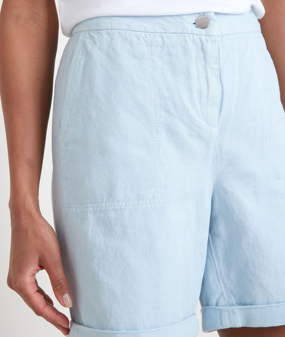 Short large en coton et lin bleu ciel fanny pure bleached.