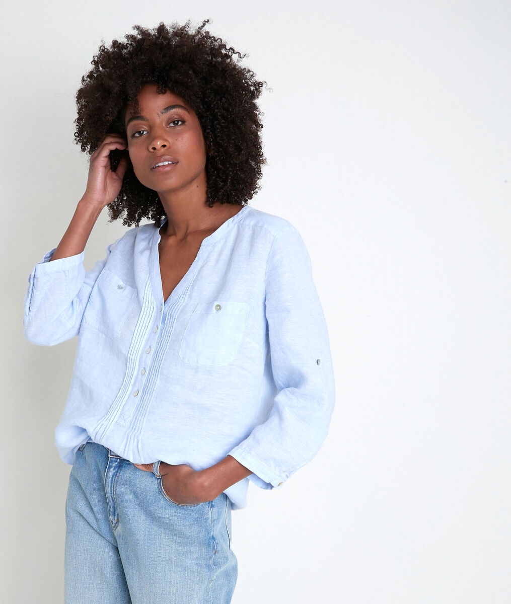 Blouse en lin azur Roma | 1-2-3 Blouse en lin azur Roma PhotoZ | 1-2-3