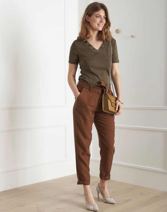 Tee-shirt kaki encolure oeillets Basic | 1-2-3 Tee-shirt kaki encolure oeillets Basic PhotoZ | 1-2-3