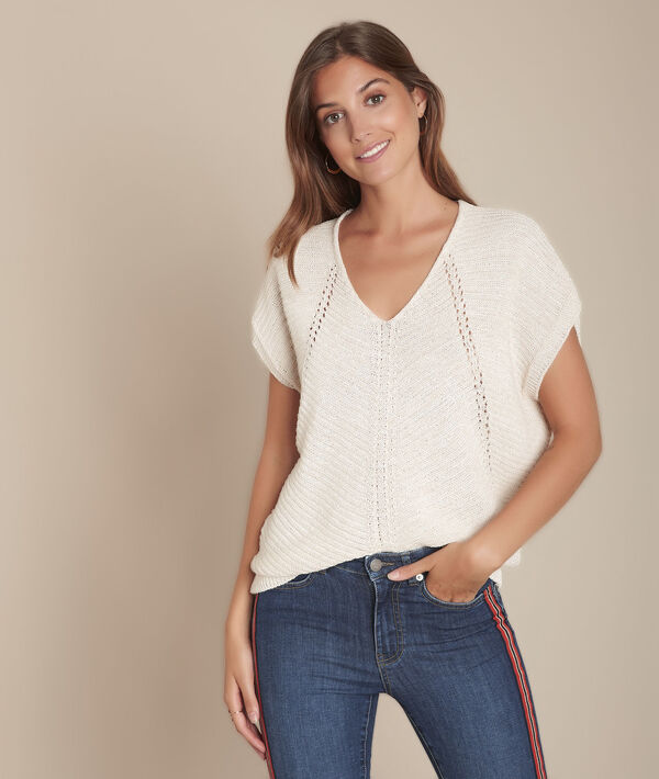 Pull beige ajouré Aube | 1-2-3 Pull beige ajouré Aube PhotoZ | 1-2-3