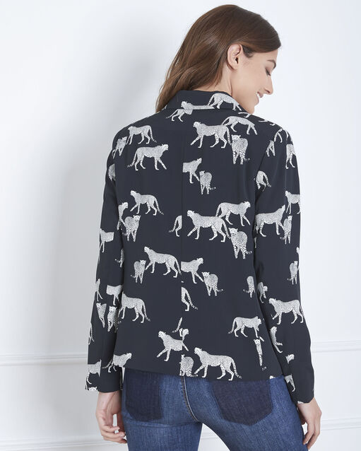 Veste noire imprimé léopoard fauve noir.