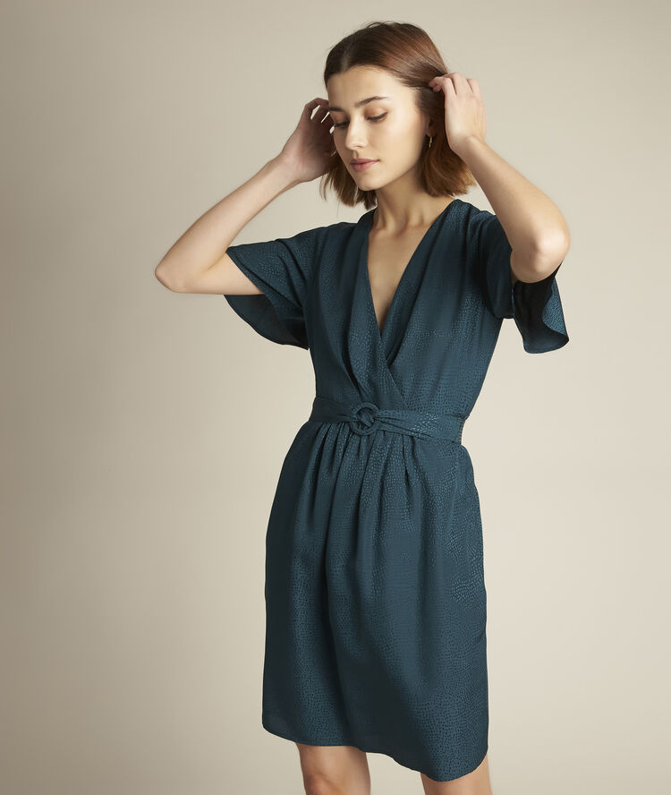 Kleid aus jacquard-seide carly zypressengr&uuml;n.