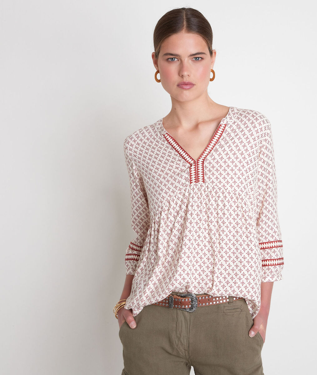 Blouse fluide imprimée écrue et bordeaux Amandine | 1-2-3 Blouse fluide imprimée écrue et bordeaux Amandine PhotoZ | 1-2-3