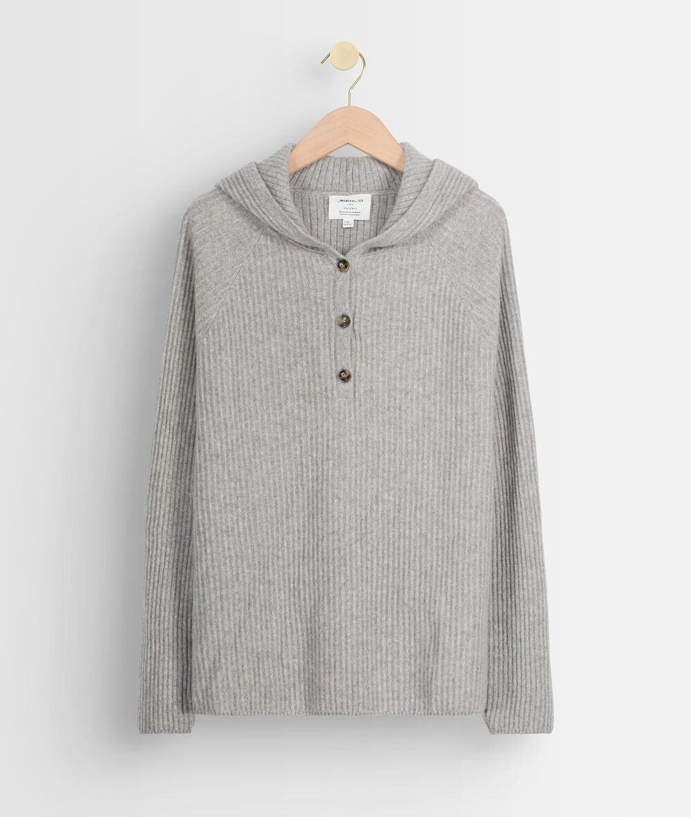 Lichtgrijze hoodie van gerecycled kasjmier teddy gris chine.