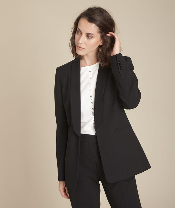 Veste noire microfibre col chale Stella | 1-2-3 Veste noire microfibre col chale Stella PhotoZ | 1-2-3