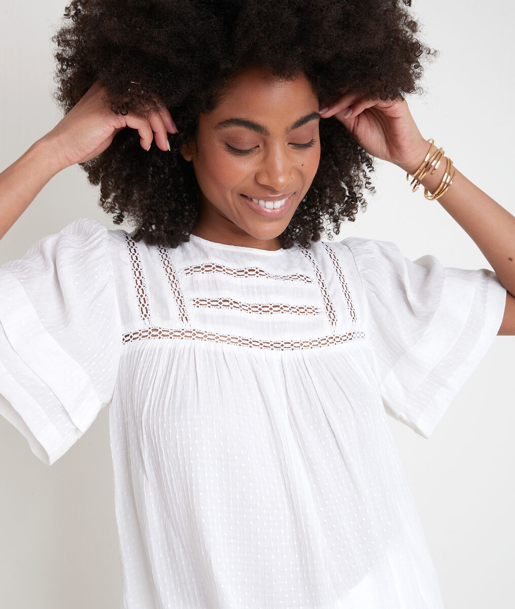 Blouse ample avec dentelle écrue Abi | 1-2-3 Blouse ample avec dentelle écrue Abi PhotoZ | 1-2-3
