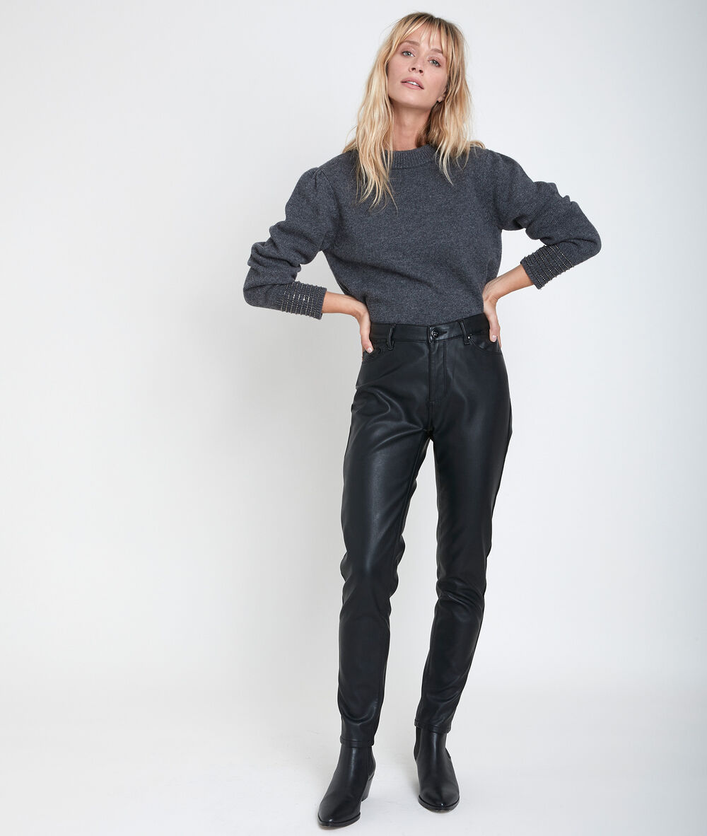 Pantalon slim faux cuir maya noir.