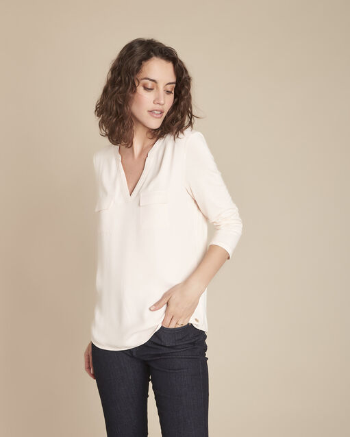 Tee-shirt nude bimati&egrave;re col tunisien genna peche.