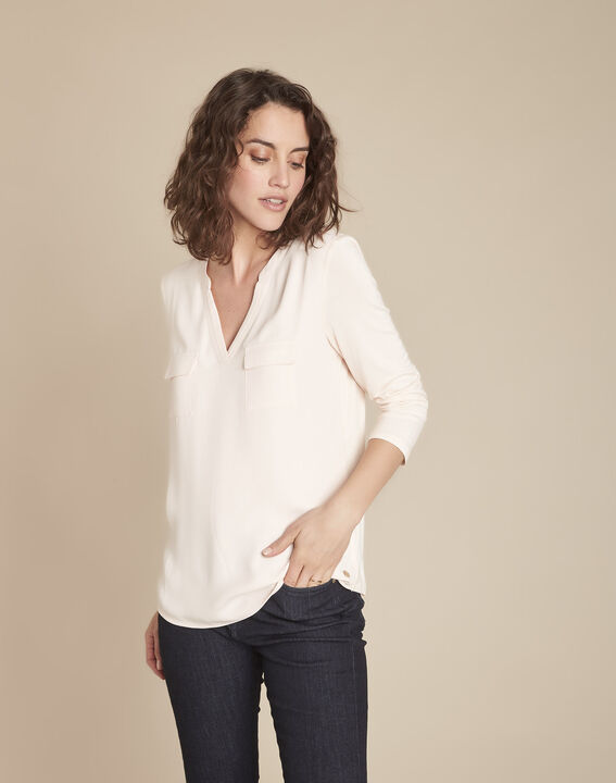 Tee-shirt nude bimatière col tunisien Genna | 1-2-3 Tee-shirt nude bimatière col tunisien Genna PhotoZ | 1-2-3