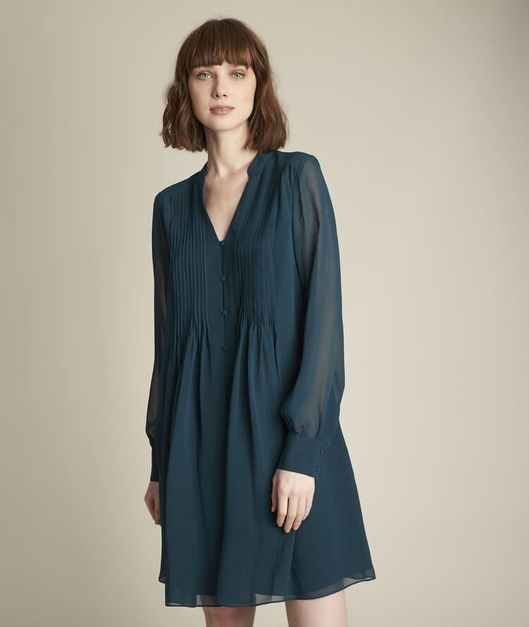 Plissiertes seidenkleid coralie zypressengr&uuml;n.