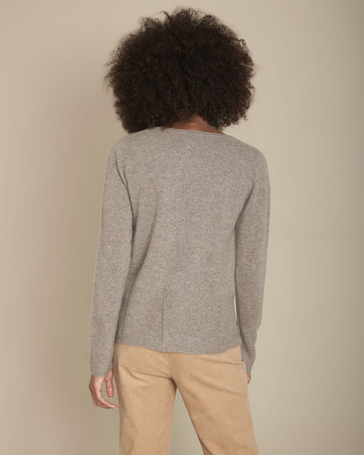 Pull taupe en cachemire fog taupe clair.