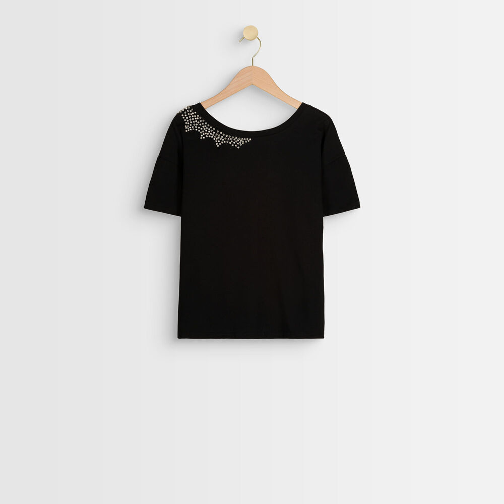 Tee-shirt en coton à strass dark noir.