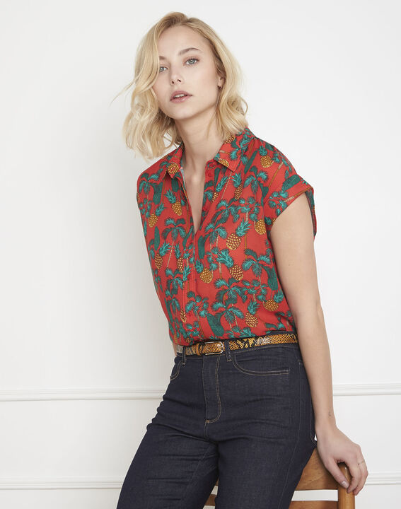 Blouse rouge imprimé ananas Viaduc | 1-2-3 Blouse rouge imprimé ananas Viaduc PhotoZ | 1-2-3
