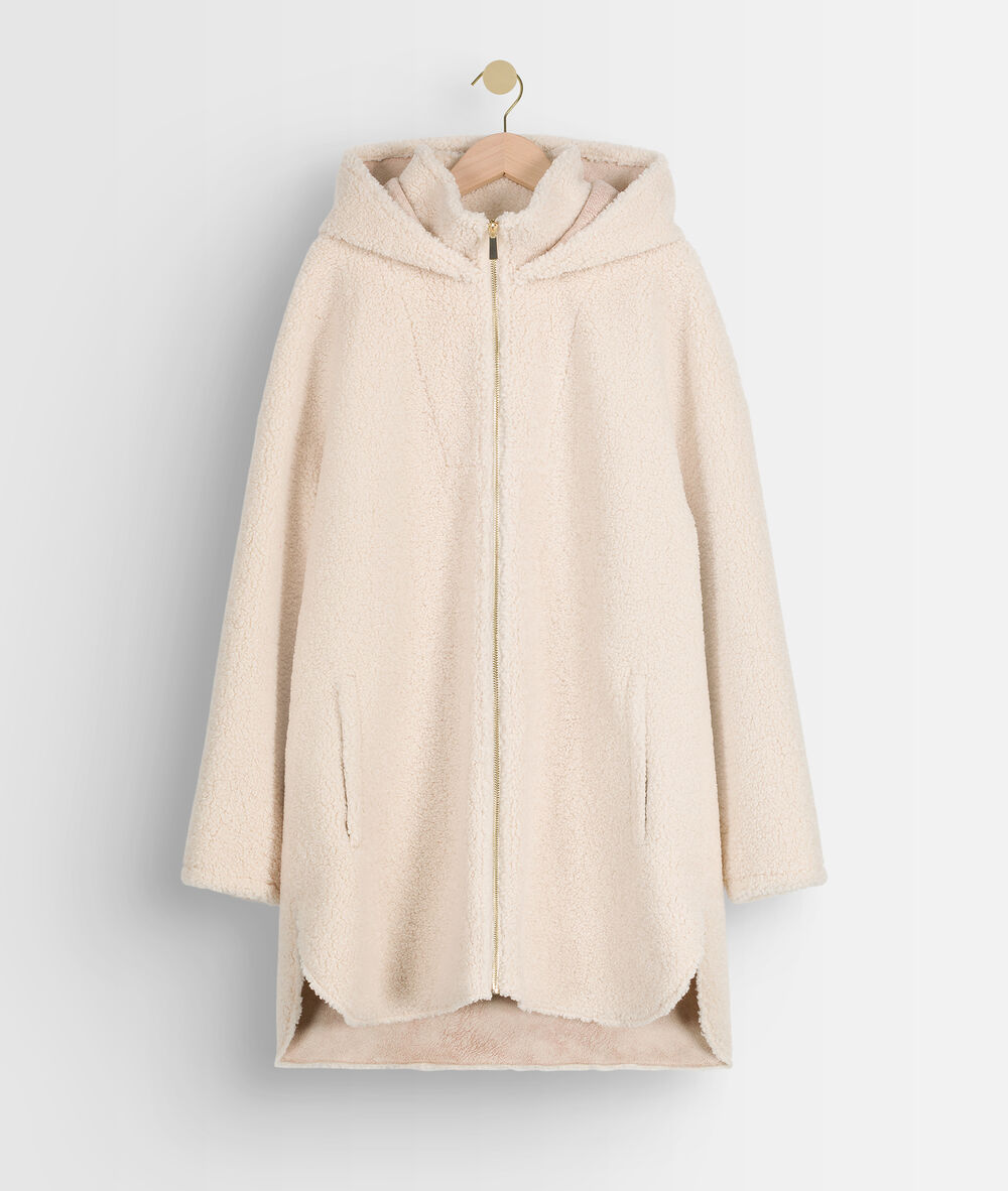 Manteau écru en effet mouton retourné lola ecru.