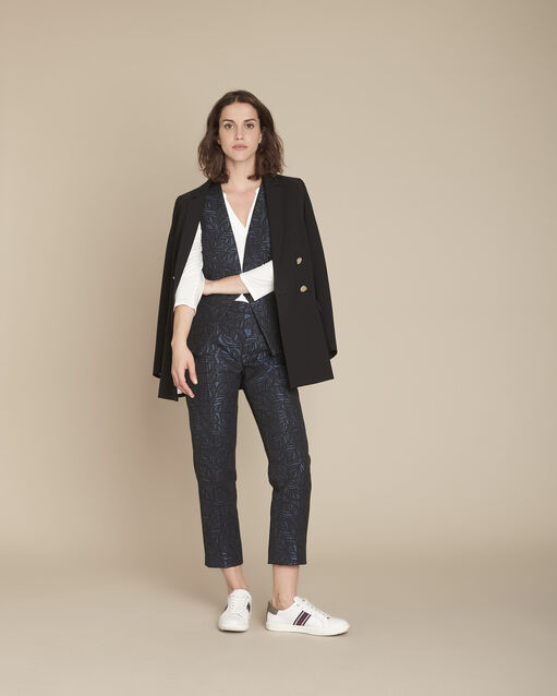 Gilet sans manches marine jacquard bleuet marine.