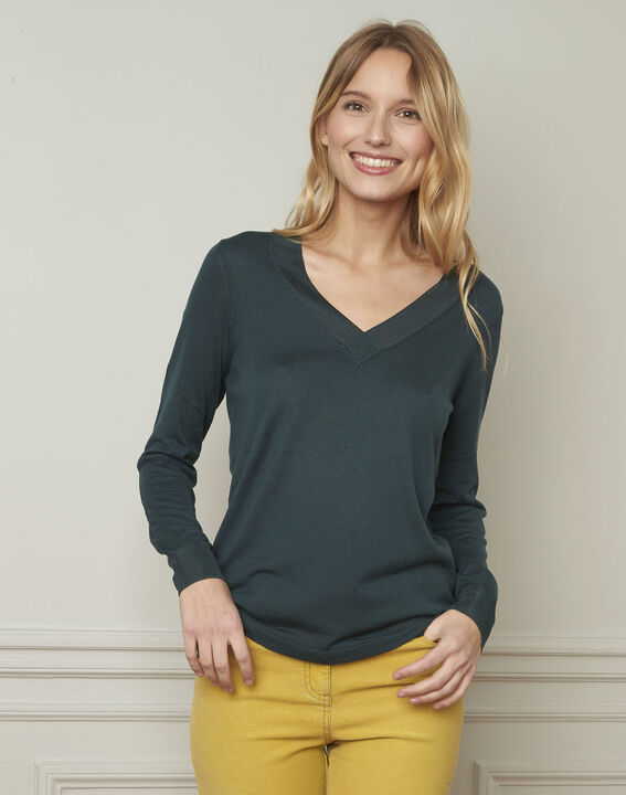 Groene trui van gemengde viscose met V-hals Bergamote | 1-2-3 Groene trui van gemengde viscose met V-hals Bergamote PhotoZ | 1-2-3