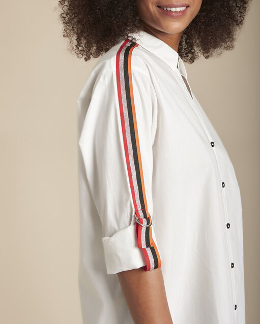 Wei&szlig;e bluse aus popeline mit kontrastfarbenen borten mauranne weiss.