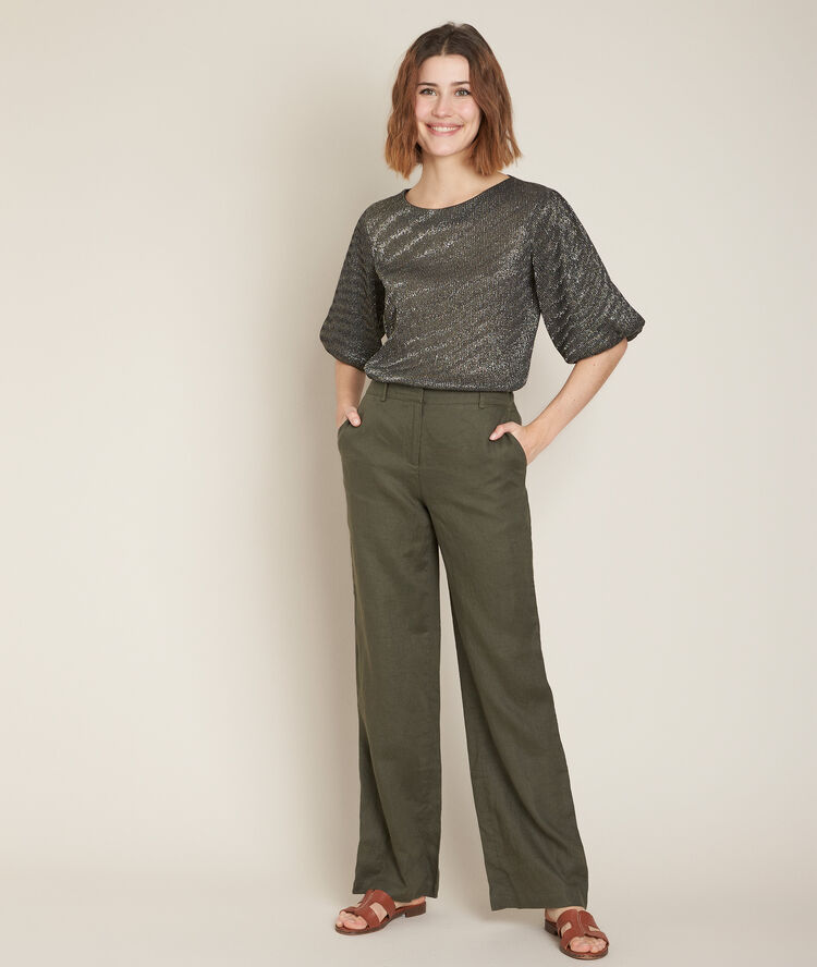 Pantalon en lin kaki isa kaki.