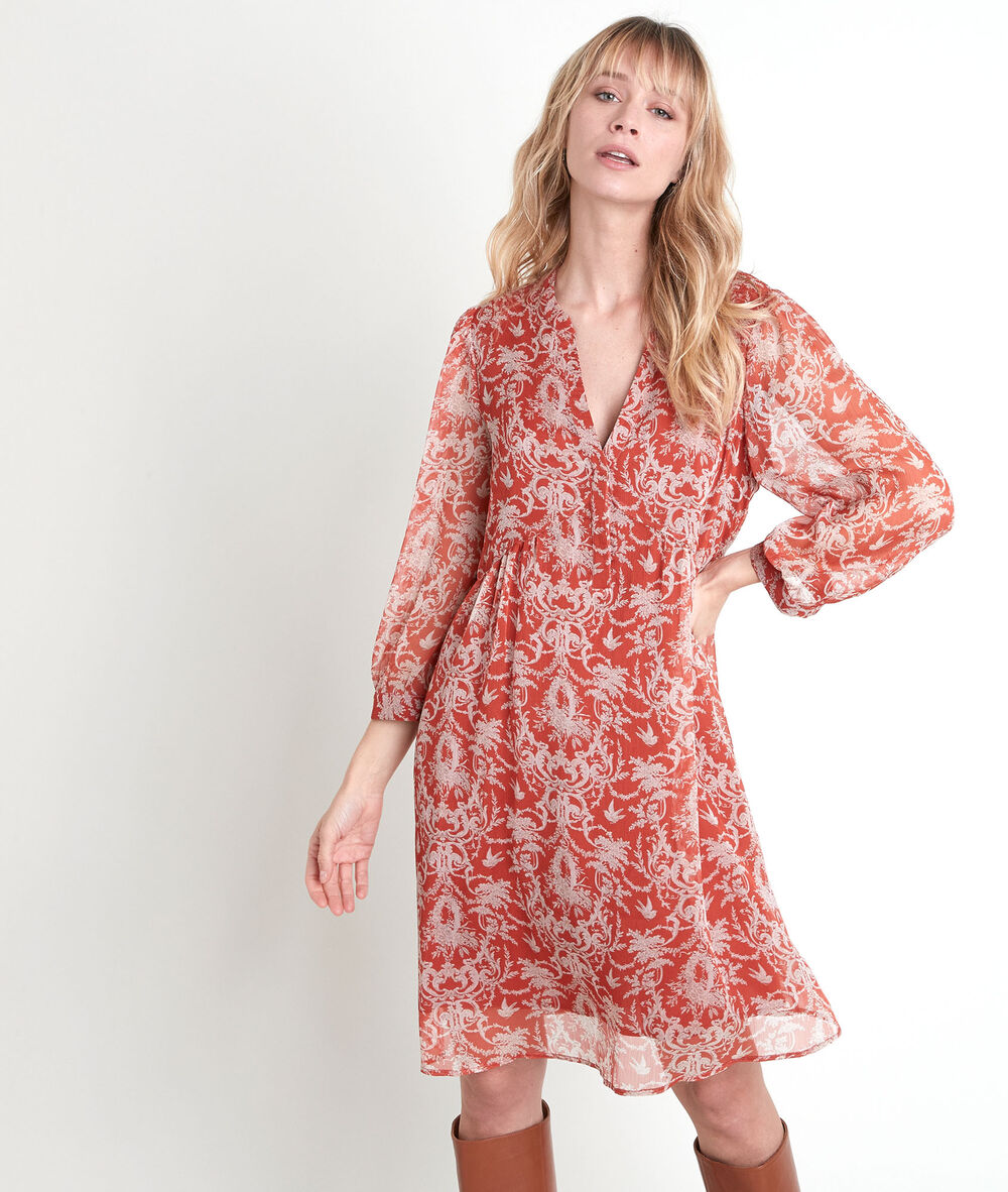 Orangefarbenes kleid mit printmuster calypso  goyave.