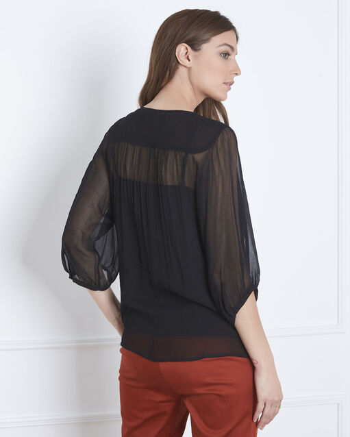 Schwarze bluse spitze und pompon valentine schwarz.