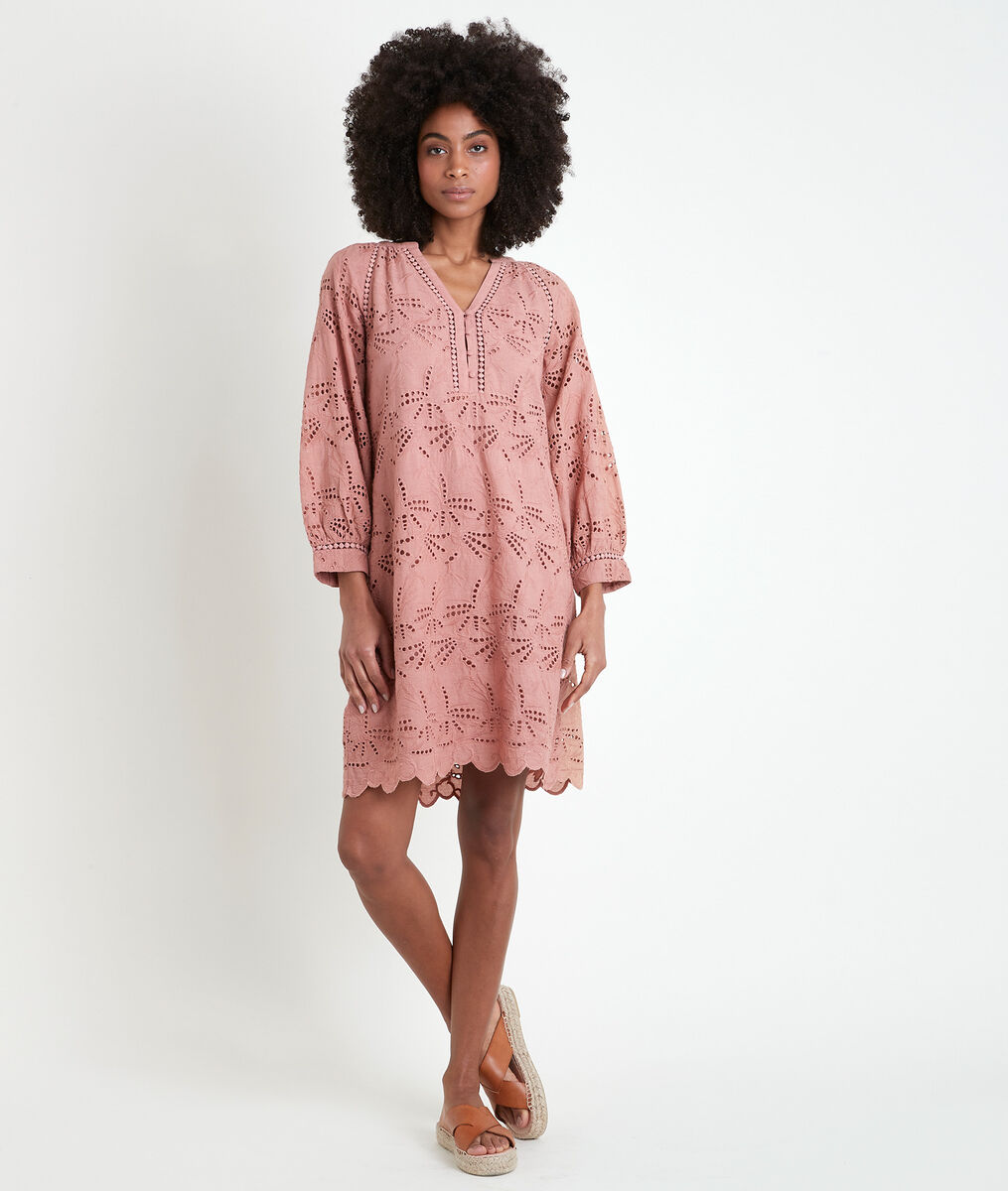 Robe en coton biologique brodée rose Coco | 1-2-3 Robe en coton biologique brodée rose Coco PhotoZ | 1-2-3