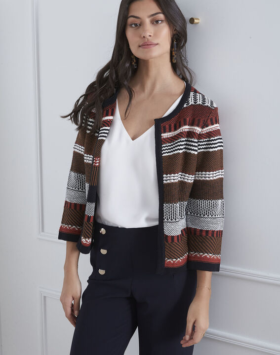 Gilet marron jacquard ethnique Amazone | 1-2-3 Gilet marron jacquard ethnique Amazone PhotoZ | 1-2-3
