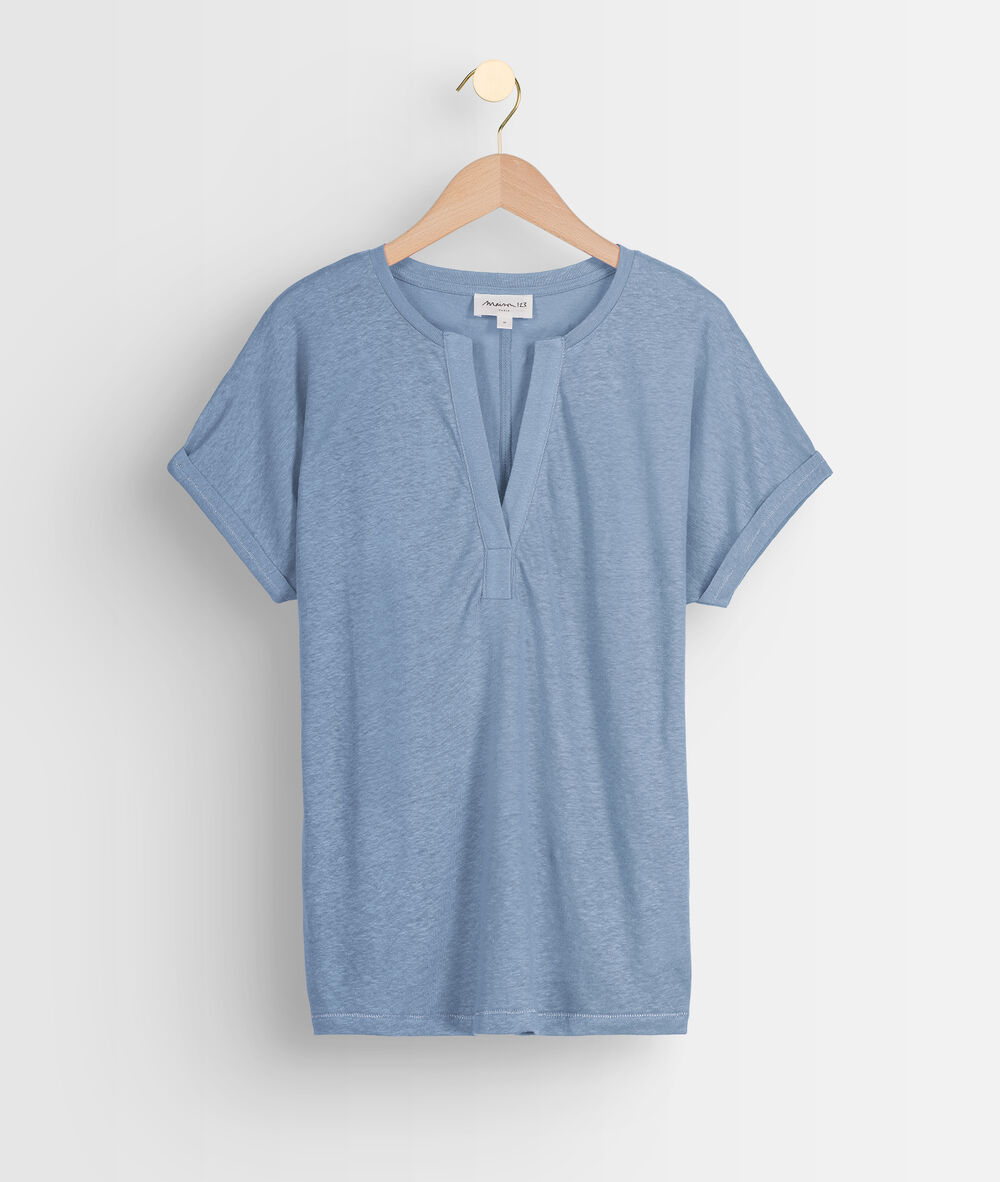Top en lin biologique bleu ilaria denim brut.