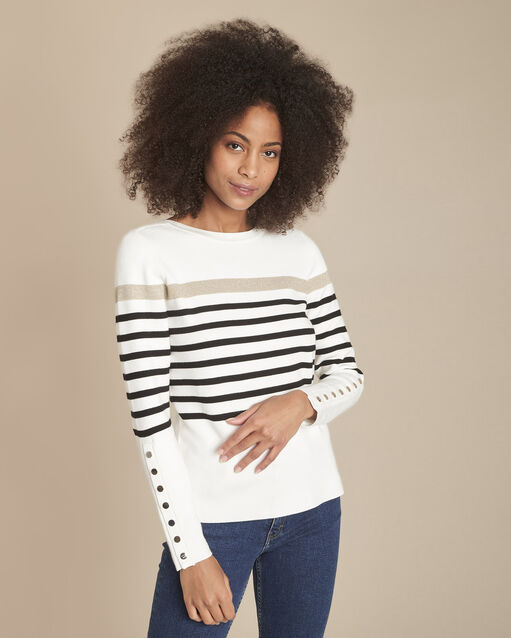 Pull rayé en lurex fregate ecru.