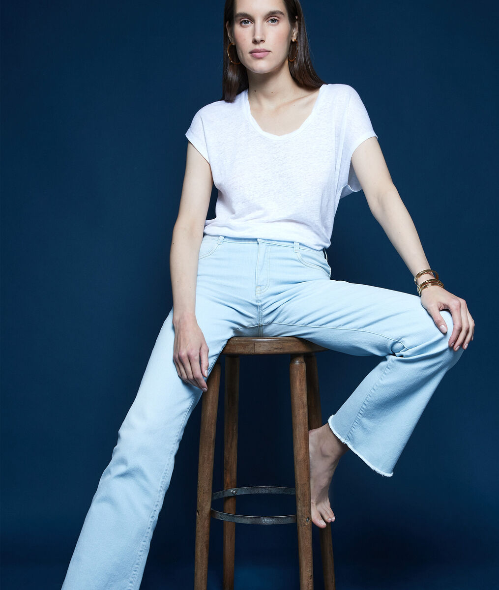 Jean flare à bords francs en coton bio bleu clair Fidji | 1-2-3 Jean flare à bords francs en coton bio bleu clair Fidji PhotoZ | 1-2-3