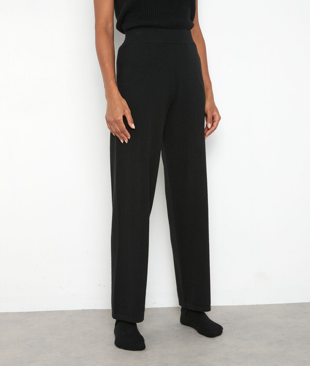 Pantalon large en cachemire recyclé noir Tanis | 1-2-3 Pantalon large en cachemire recyclé noir Tanis PhotoZ | 1-2-3