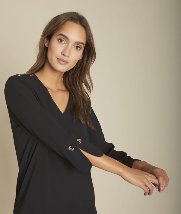 Zwarte blouse met ringetjes Melody | 1-2-3 Zwarte blouse met ringetjes Melody PhotoZ | 1-2-3