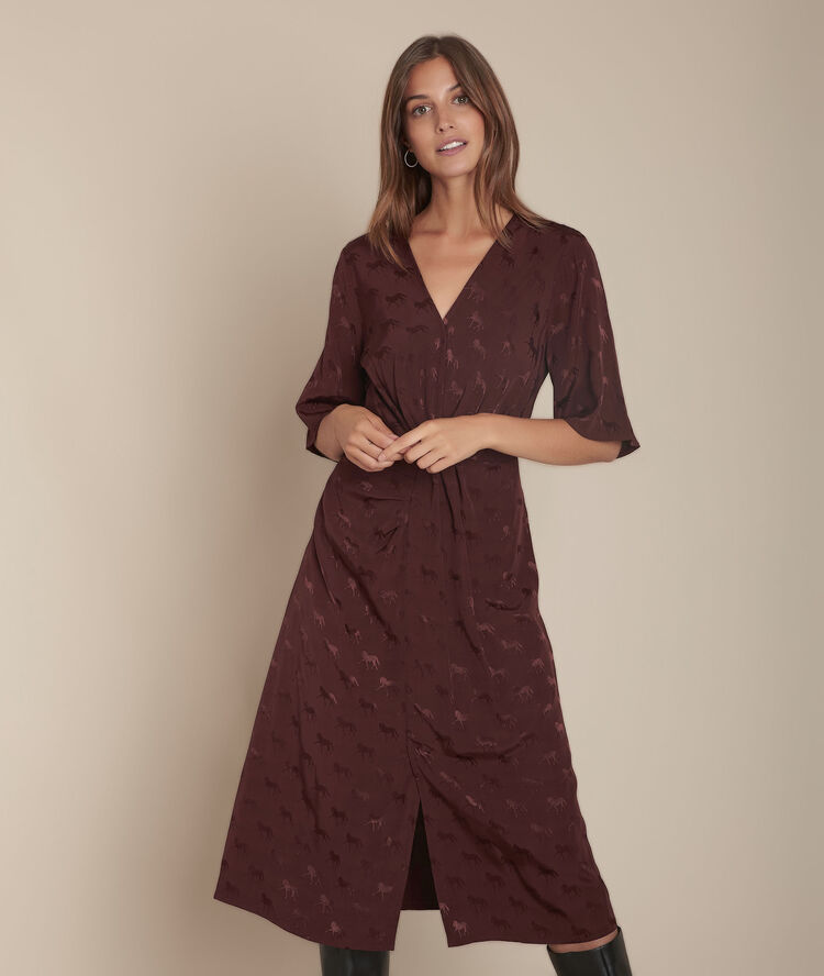Jacquard jurk met paardenprint imagina marron fonce.