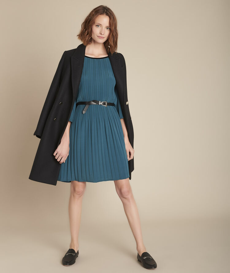 Gerades kleid plissiert iris waldgr&uuml;n.