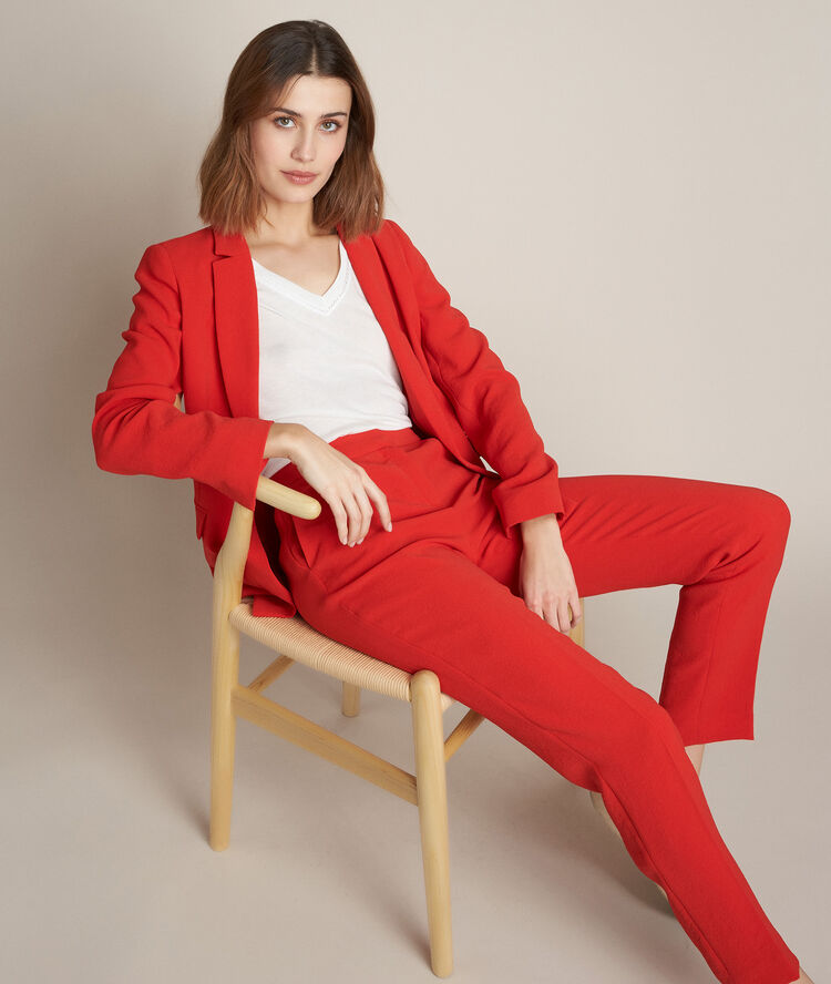 Veste en cr&ecirc;pe rouge lisa coquelicot.