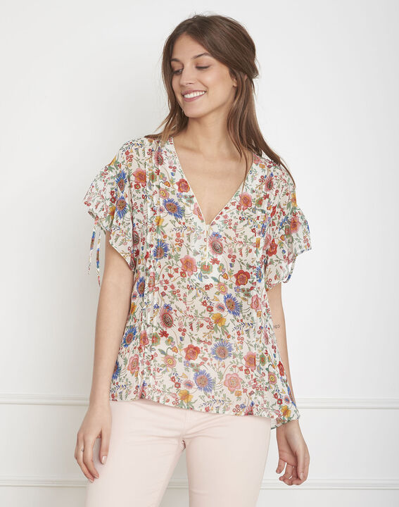 Blouse écrue imprimé fleuri Veda | 1-2-3 Blouse écrue imprimé fleuri Veda PhotoZ | 1-2-3