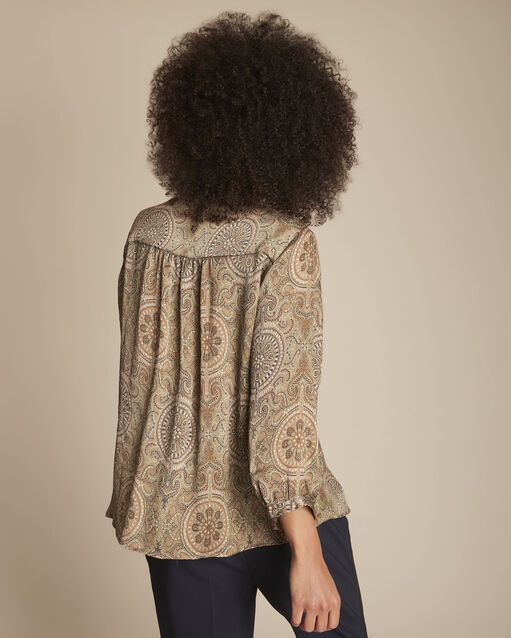 Blouse kaki imprimé cachemire martine jaune pale.