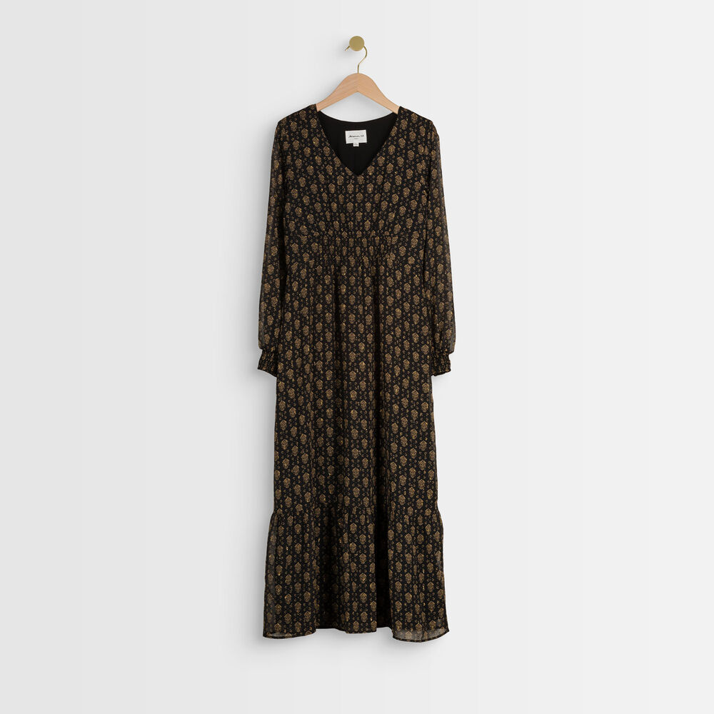 Robe midi imprimée ninon noir.