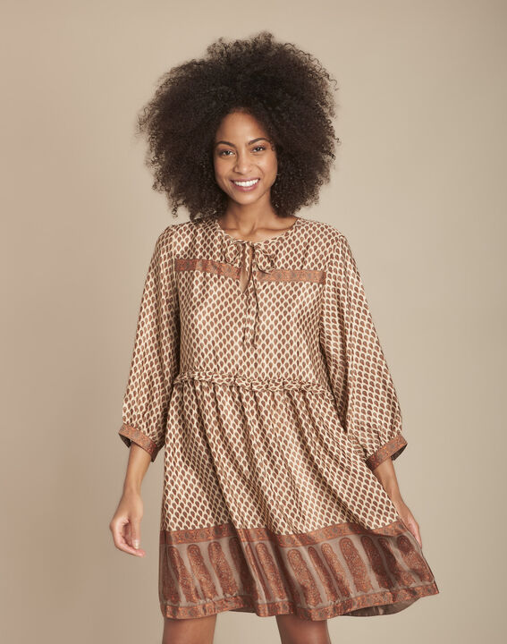 Robe acajou en soie mélangée imprimée Iroxy | 1-2-3 Robe acajou en soie mélangée imprimée Iroxy PhotoZ | 1-2-3