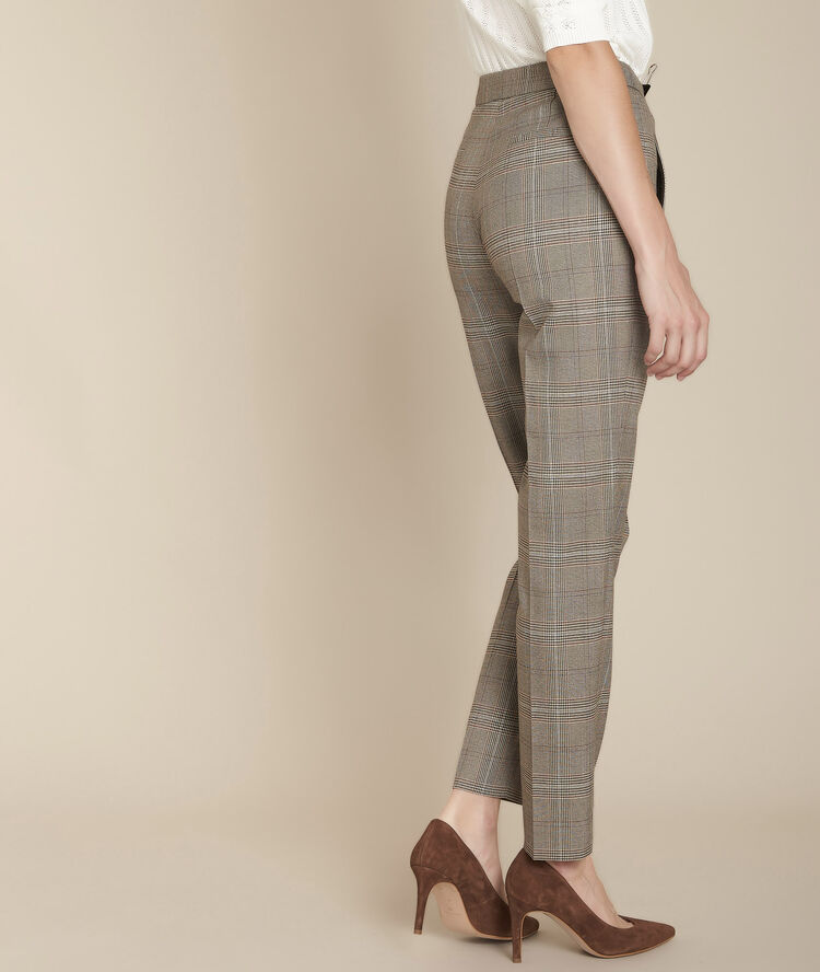 Pantalon cigarette jacquard prince de galles lara caramel.