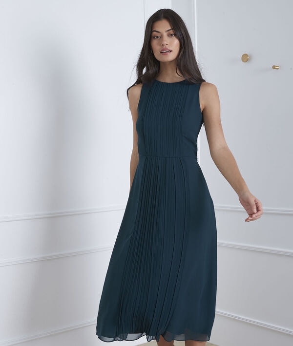 Donkergroene Lange Jurk Met Plooien Isabella Dames Maison 123