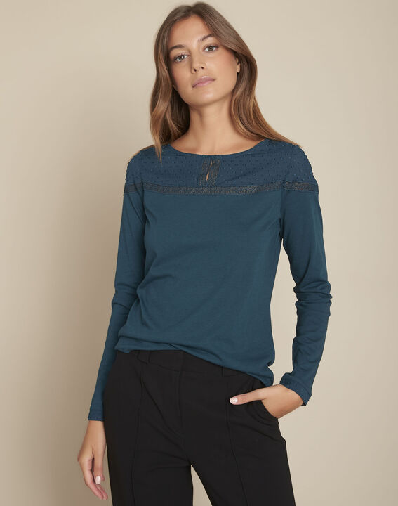 Tee-shirt encolure dentelle cyprès Chiara | 1-2-3 Tee-shirt encolure dentelle cyprès Chiara PhotoZ | 1-2-3
